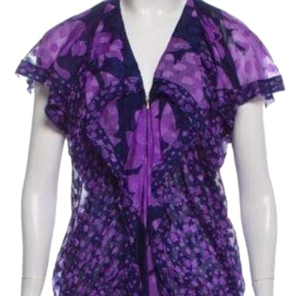 3.1Phillip Lim Navy & Lavender Silk Printed Blouse